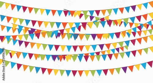 Colorful bunting flags on a white background. Decorative garland for party celebration, festival, or event