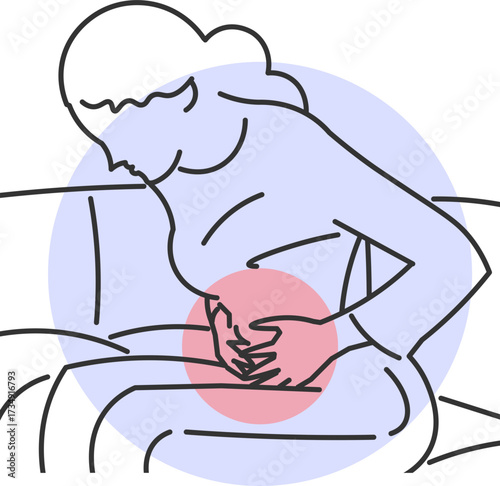 woman with abdominal pain sitting holding her belly