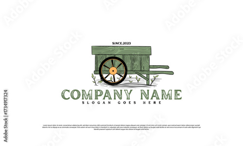Cart vehicle traditional logo design, farming wagon wood, cart wood rustic, traditional cart design.