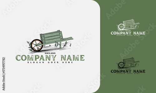 Cart vehicle traditional logo design, farming wagon wood, cart wood rustic, traditional cart design.