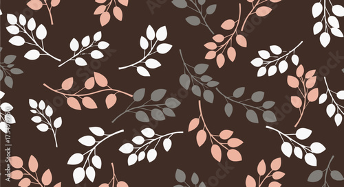 Seamless pattern of leafy sprigs against a dark background, evoking nature in a stylized way