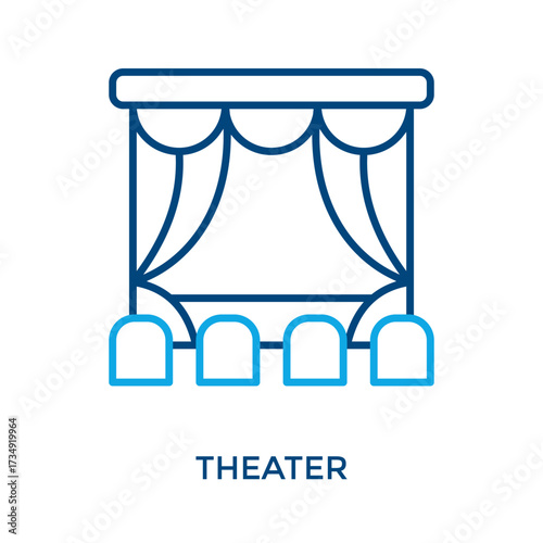 Theater Icon Outline Color Style. Vector Illustration For Graphic Design