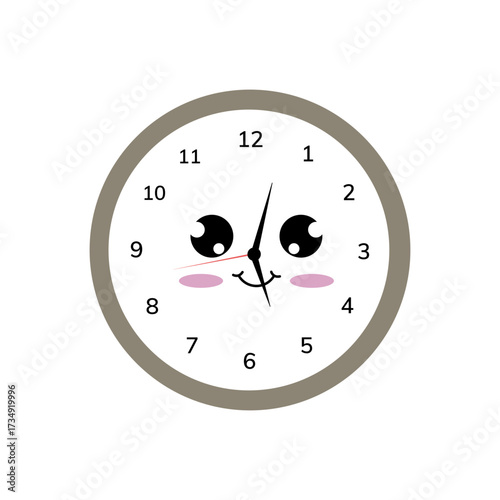 Cute cartoon clock with big eyes and rosy cheeks, a fun and whimsical character