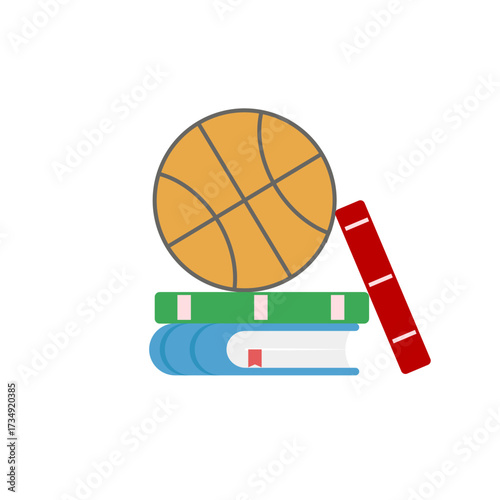 Stacked Books with Basketball Icon Symbolizing Education and Sports