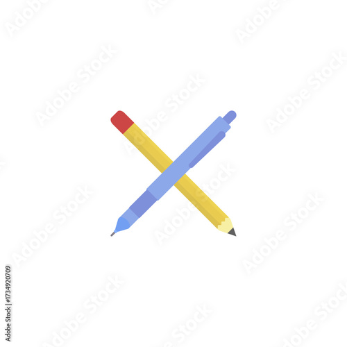 Two crossed pens and pencils on white background