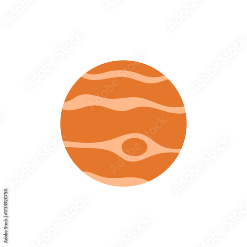 Illustration of Jupiter, a gaseous planet with distinctive bands and a large spot