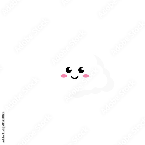 Cute fluffy cloud character with blushing cheeks and big happy eyes smiling