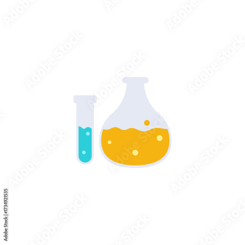 Chemical reaction in lab glassware Illustrative icon of a test tube and a flask for science experiments and research