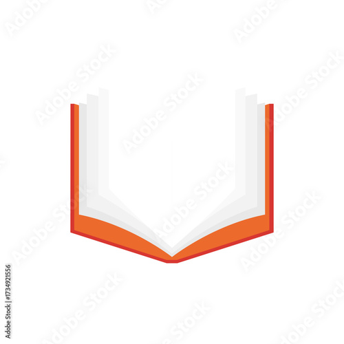An open book with orange covers and white pages, symbolizing knowledge and learning