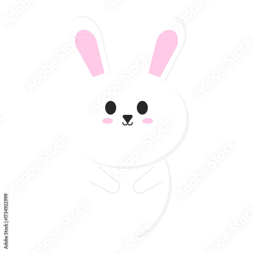 A charming cute animal graphic of a little white bunny hiding and peeking around a corner, isolated on a white background