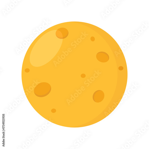 A cartoon rendering of a yellow planet with craters, a simple and whimsical depiction of a celestial body