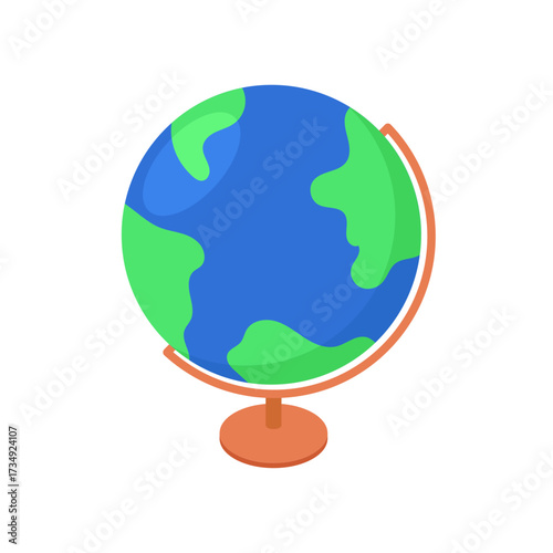 Educational world globe illustration isolated on a white background, symbolizing global learning and the world of geography