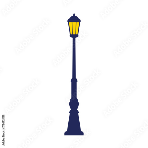 An elegant and classic illustration of a single street light, designed to cast a warm, inviting glow and enhance the ambiance of urban landscapes at night, symbolizing safety and civic design