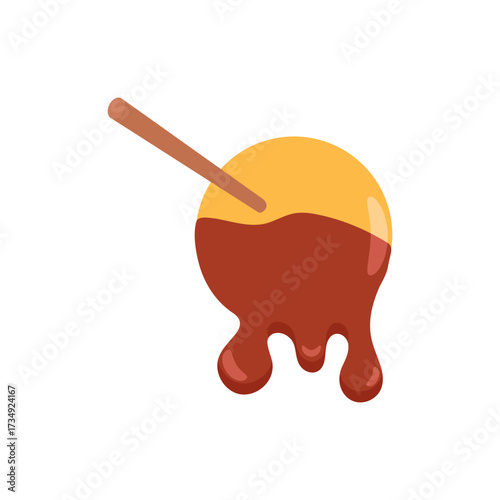 Indulgent and delightful food illustration showcasing a sweet round confection on a stick, expertly dipped in luscious, dripping chocolate syrup