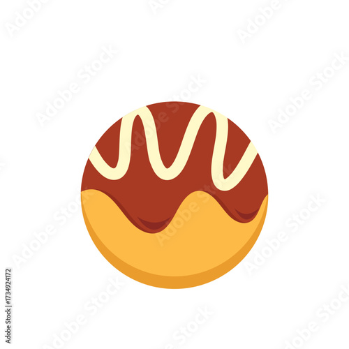 A simple flat illustration of a delicious chocolate drizzled biscuit, a sweet dessert food icon isolated on a white background