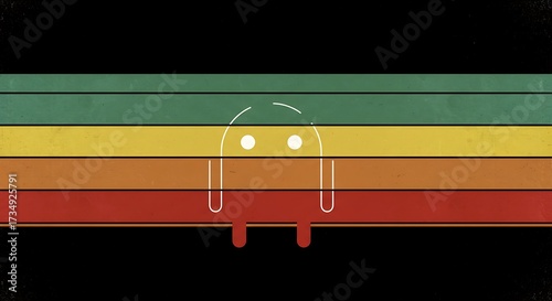Retro android robot on striped background digital concept illustration