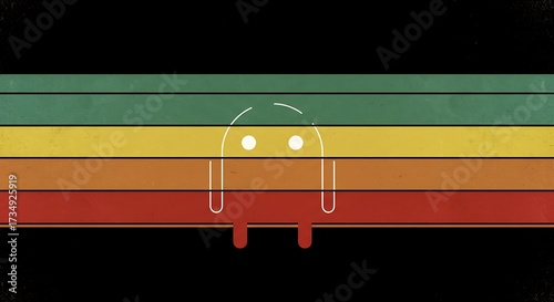 Retro android illustration with colorful horizontal stripes and copy space
