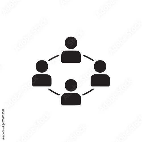 Vector art of a black network icon, depicting a group of connected people, symbolizing teamwork, collaboration, and social connection in a clean and minimalist design