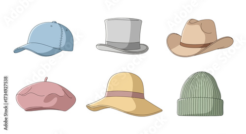 Vector art of collection of six different hats
