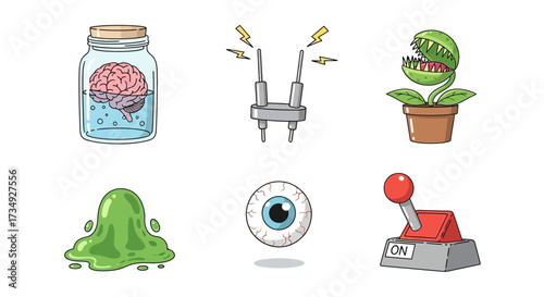 Vector art of collection of spooky and science fiction icons