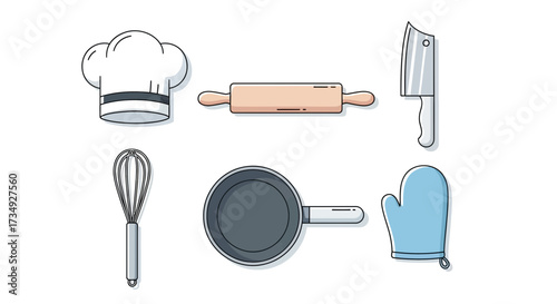 Vector art of collection of kitchen utensils and baking tools