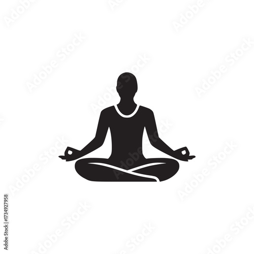 Vector art of yoga pose icon this simple black glyph represents a person in the lotus position, symbolizing meditation, mindfulness, and spiritual wellbeing in a clean and minimalist style