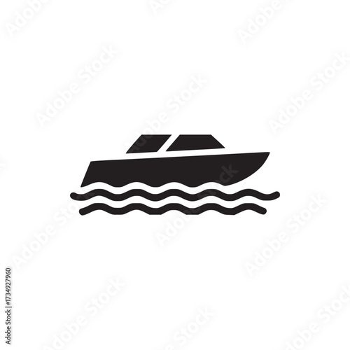 Vector art of motorboat icon this simple black glyph represents a motorboat on water, perfect for illustrating nautical themes, recreation, or transportation in a clean and minimalist style