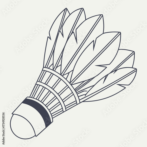 A simple outline illustration of a badminton shuttlecock with its feathers fanned out against a light background symbolizing sport and recreation