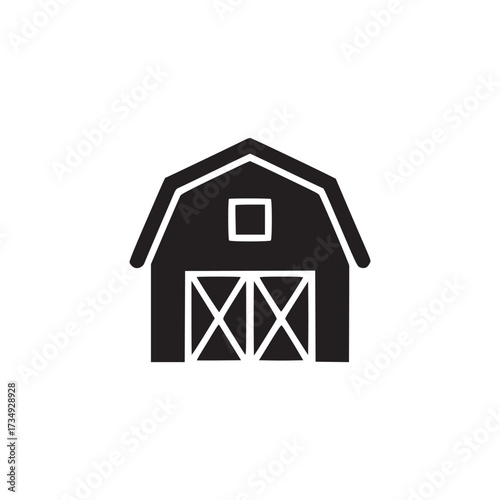 Vector art of simple black silhouette illustration of a barn, representing rural architecture and agricultural themes, ideal for use in farmrelated designs and rusticthemed projects