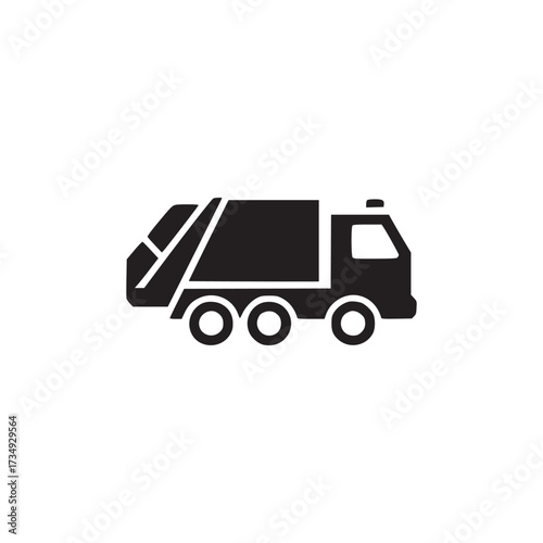 Vector art of silhouette of a garbage truck simple vector illustration of a waste collection vehicle, representing sanitation, recycling, and environmental services