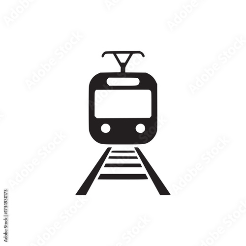 Vector art of train icon a simple black silhouette of a train on tracks, perfect for illustrating transportation, travel, and railway concepts