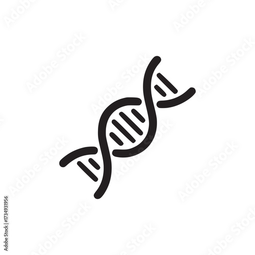 Illustration of a black dna strand, symbolizing genetics, biology, and scientific research in a minimalist and modern design, representing the blueprint of life