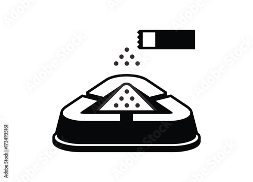 Triangle shaped ashtray. Simple illustration in black and white.