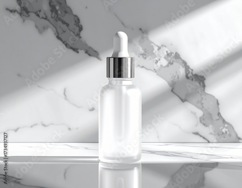 Transparent Serum Bottle with Dropper on a Marble Surface