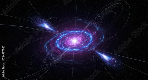 Abstract Fractal Galaxy with Glowing Core and Energy Jets.