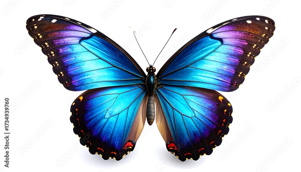 Fototapeta premium Vibrant blue butterfly, wings spread