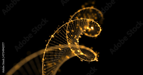 DNA double helix molecular structure. Gold DNA spiral for premium cosmetic product