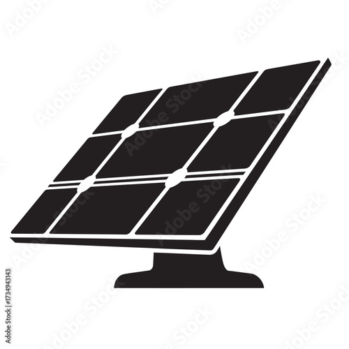 black and white silhouette of solar panel vector on white background