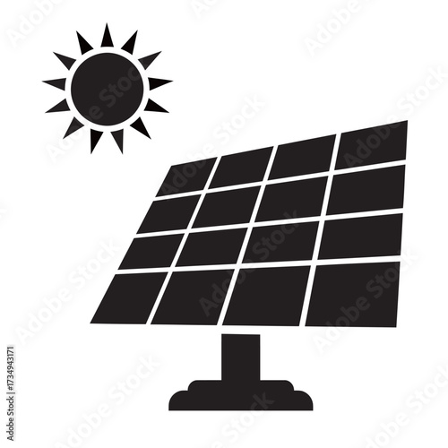 black and white silhouette of solar panel vector on white background