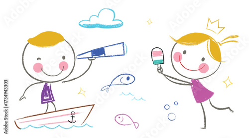 Summer kids crayon, drawing pencil