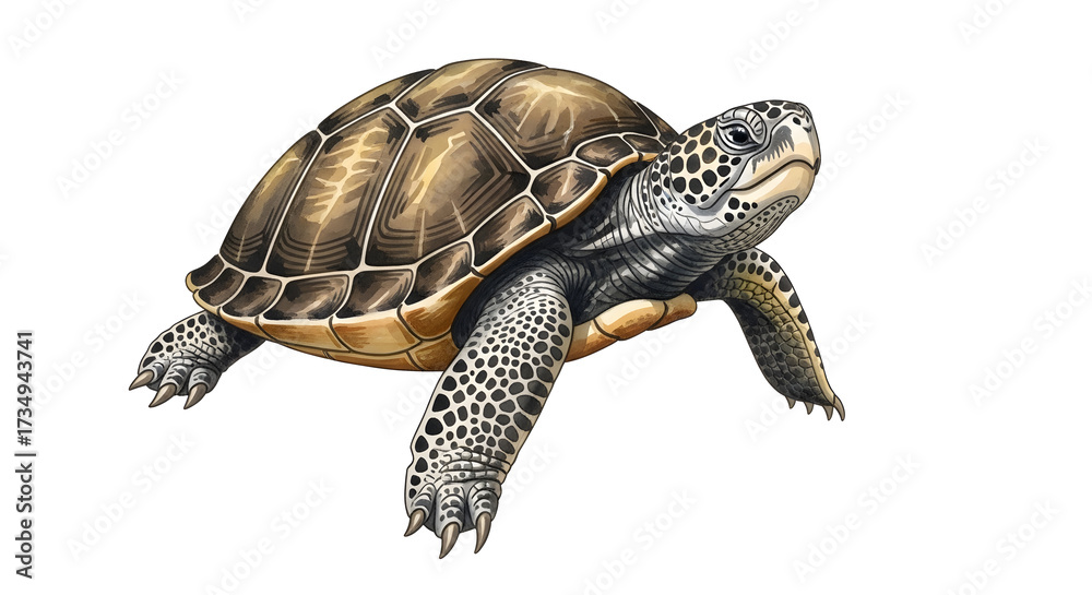 Fototapeta premium Sea Turtle: A detailed and elegant depiction of a sea turtle, showcasing its shell, flippers, and head in intricate detail, providing a glimpse into the wonders of the marine ecosystem.