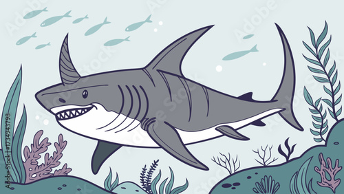 Shark unicorn sea ocean underwater marine life illustration vector design graphic aquatic animal drawing art