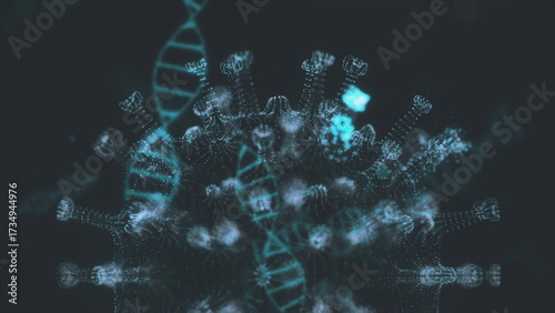 Animated Representation of Glowing Viral Particles in Blue Hues