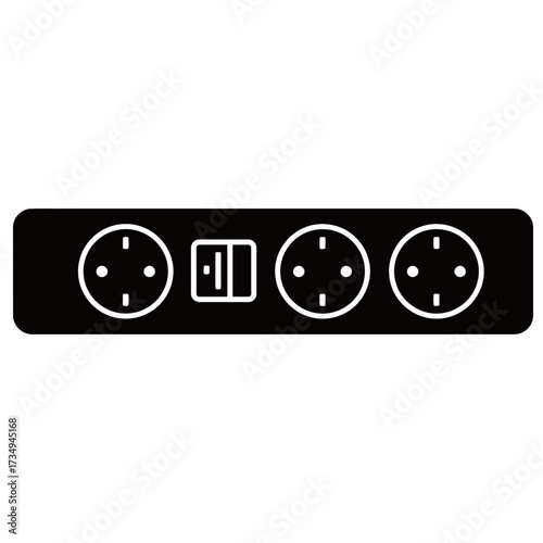 black and white silhouette of a power strip vector on a white background
