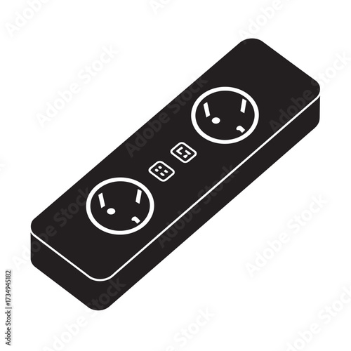 black and white silhouette of a power strip vector on a white background