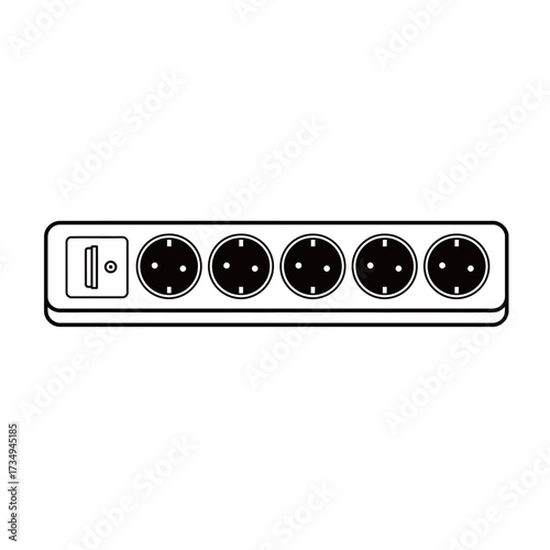 black and white silhouette of a power strip vector on a white background