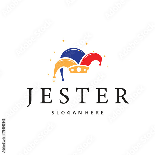 Simple illustration template jester hat logo minimalist joker clown design