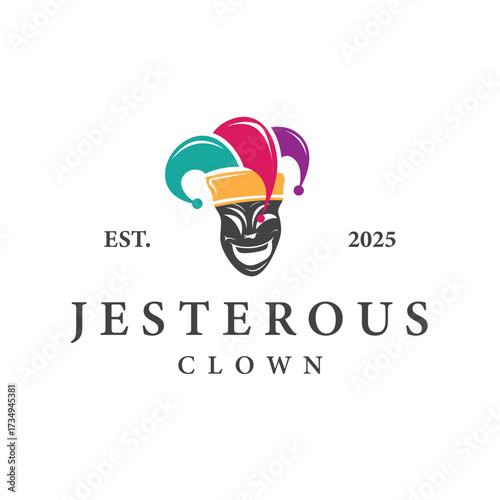 Simple illustration template jester hat logo minimalist joker clown design
