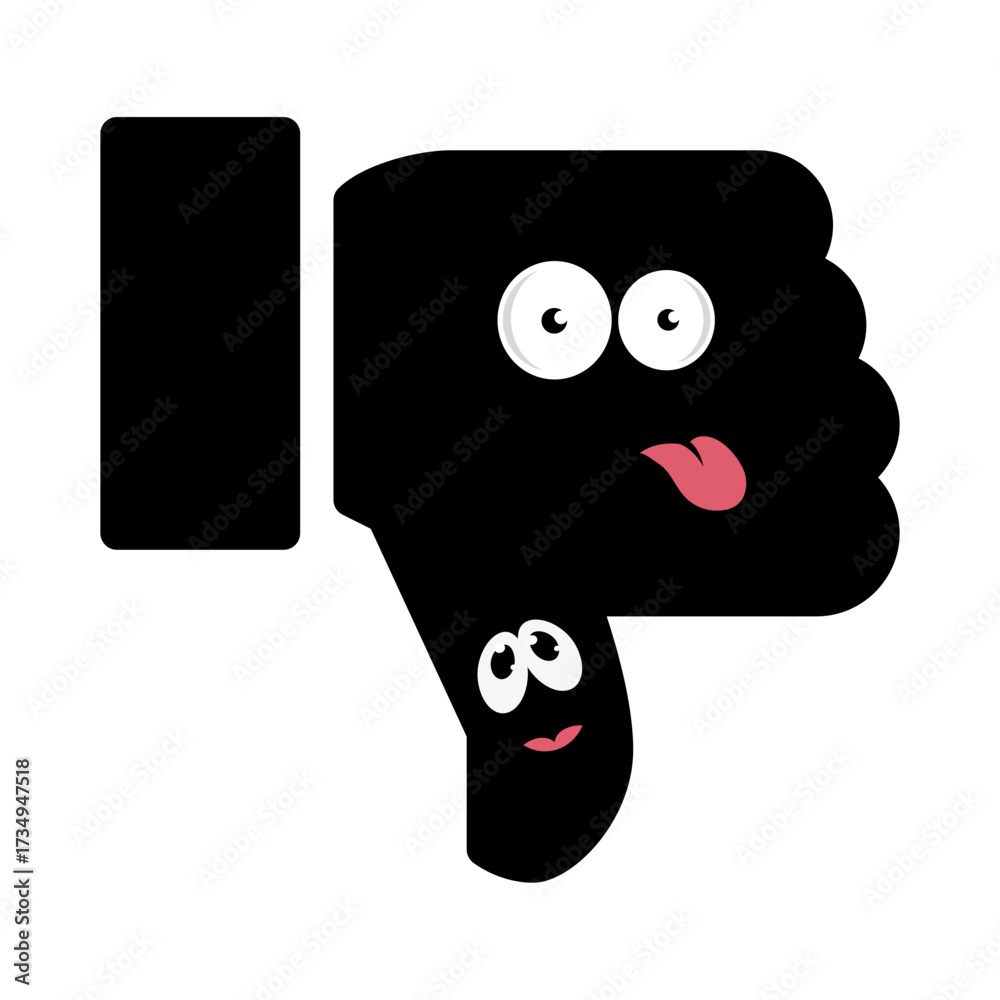 Naklejka premium Vector illustration design of cute emoticon cartoon character with thumbs down symbol, black color
