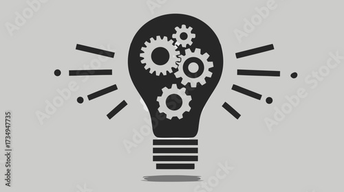 Innovative light bulb with gears icon, symbolizing creative ideas, problem-solving, strategic thinking, engineering, and solutions.